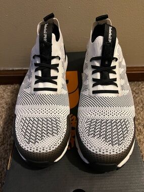 Timberland PRO White and Black Knit Slip-On Work Sneakers - New - Size 8.5